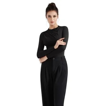 SUUKSESS Women Mock Neck Long Sleeve Tops for Business Casual