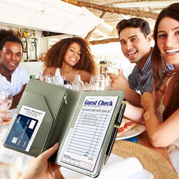 RSAquar Server Book with Zipper Pocket, Premium Leather Server Books for Waitress, Waiter Wallet Wai...