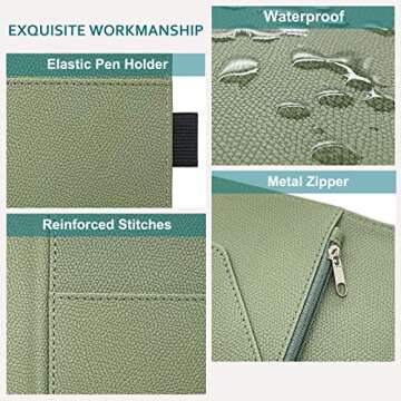 RSAquar Server Book with Zipper Pocket, Premium Leather Server Books for Waitress, Waiter Wallet Waitress Book Fit Server Apron, Agave Green