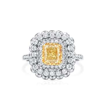 Light Yellow (Y-Z) Diamond Statement Ring 1.01Ct. (1.86Ct.TW) Radiant Shape Exquisite Design Elegant...