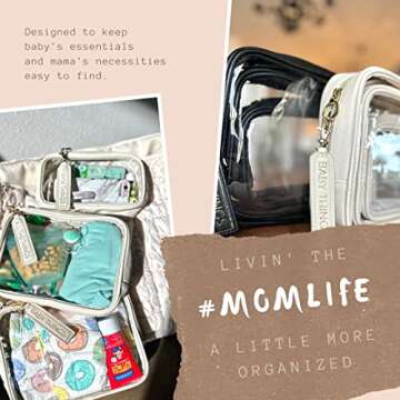 Lucky Love Diaper Bag Organizing Pouches | Set of 3 Including Diaper Clutch | Dry Wet Bag (Black Cle...