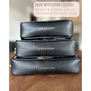 Lucky Love Diaper Bag Organizing Pouches | Set of 3 Including Diaper Clutch | Dry Wet Bag (Black Clear Trio Pouches w/Removable Tags)