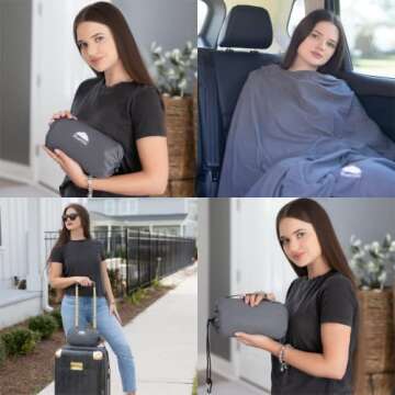 BlueHills Ultra Compact Travel Blanket Pillow in Portable Bag Case Soft 70 X 56 with Strap Backpack ...