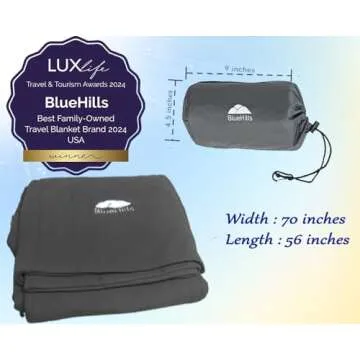 BlueHills Ultra Compact Travel Blanket Pillow in Portable Bag Case Soft 70 X 56 with Strap Backpack Clip Premium Cozy Soft Compact Pack Large Blanket for Airplane Flight Layover Grey - Gray C002