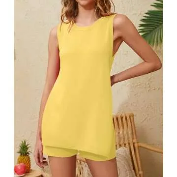 Burtell Women Summer 2 Piece Sweater Sets Casual Crew Neck Sleeveless Knit Tank Top Mini Shorts Lounge Set Solid Beach Outfit
