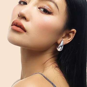 PANSHI Sterling Silver Earring Dupes Chunky Silver Hoop Earrings for Women Teen Trendy Hypoallergenic Stud Post Drop Earrings Jewelry (White Gold Chunky)