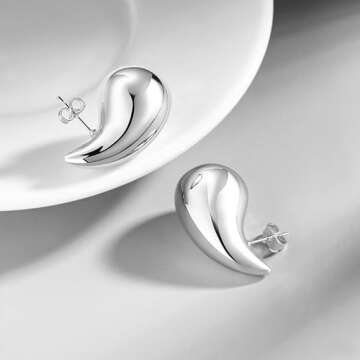 PANSHI Sterling Silver Earring Dupes Chunky Silver Hoop Earrings for Women Teen Trendy Hypoallergenic Stud Post Drop Earrings Jewelry (White Gold Chunky)