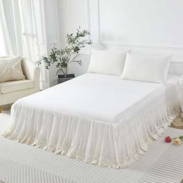 Brandream King Size Luxury White Lace Bed Skirt Romantic Girls Bed Sheets Elegant Teen Skirted Sheet