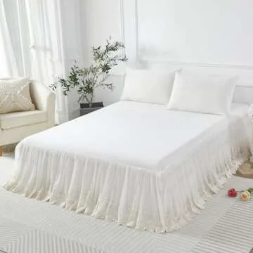 Brandream King Size Luxury White Lace Bed Skirt Romantic Girls Bed Sheets Elegant Teen Skirted Sheet