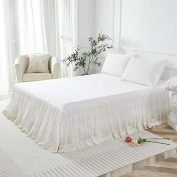 Brandream King Size Luxury White Lace Bed Skirt Romantic Girls Bed Sheets Elegant Teen Skirted Sheet