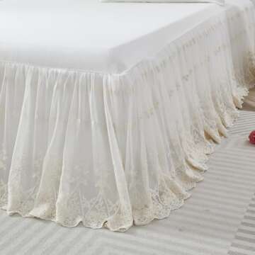 Brandream King Size Luxury White Lace Bed Skirt Romantic Girls Bed Sheets Elegant Teen Skirted Sheet