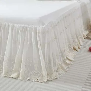 Brandream King Size Luxury White Lace Bed Skirt Romantic Girls Bed Sheets Elegant Teen Skirted Sheet