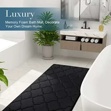 OLANLY Memory Foam Bath Mat Rug 47x24, Soft and Absorbent Bathroom Rugs, Non-Slip, Comfortable, Machine Washable Bath Carpet for Bathroom Floor, Tub, Shower and Home Decor Accessories, Black