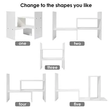 Hossejoy Desk Shelf, Adjustable Desktop Storage Organizer, Wood Display Shelf Rack, Office Supplies Desk Organizer,White
