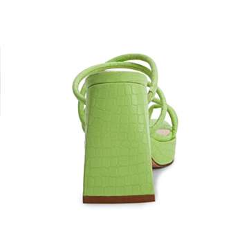 Rilista Womens Chunky Sandals Strappy Platform Square Toe Block Heeled Mules Summer Sandal Party Shoes Green