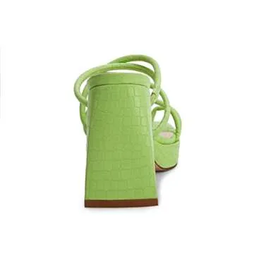 Rilista Womens Chunky Sandals Strappy Platform Square Toe Block Heeled Mules Summer Sandal Party Shoes Green