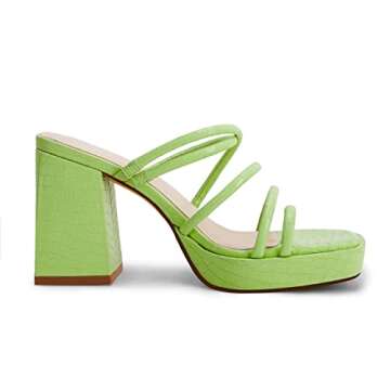 Rilista Womens Chunky Sandals Strappy Platform Square Toe Block Heeled Mules Summer Sandal Party Shoes Green