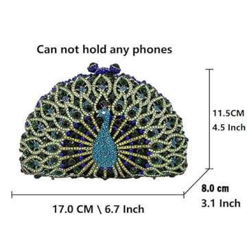 Boutique De FGG Peacock Crystal Clutch Bag for Women - Elegant Evening Handbag