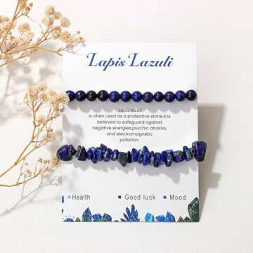 2Pcs Lapis Lazuli Bracelet for Women Crystal Bead Bracelet Gemstone Blue Beaded Bracelet Healing Crystal Bracelet Natural Stone Lapis Lazuli Jewelry for Women Men