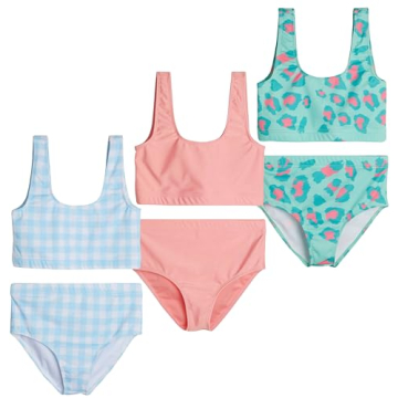 Real Essentials 3 Pack: Girls Two Piece Swimsuit Bathing Swim Suit Girl 2-Piece Kids Bikini Tankini ...
