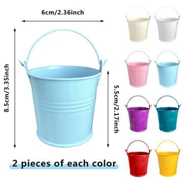 16 Pack Colorful Mini Metal Buckets Small Metal Pail Tinplate Tin Pails Containers with Handles for Party Favors and Garden Decorations