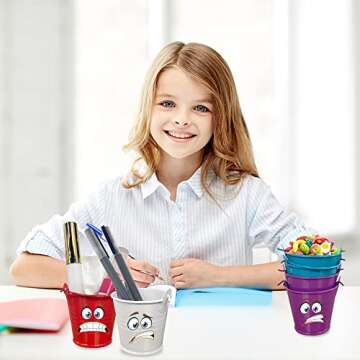 16 Pack Colorful Mini Metal Buckets Small Metal Pail Tinplate Tin Pails Containers with Handles for Party Favors and Garden Decorations