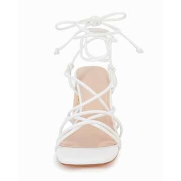 PiePieBuy Women's Lace Up Chunky Braided Heel Sandals Square Toe Strappy Ankle Strap Heels