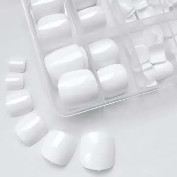 LuckForever White Press On Toenails for Women - Easy DIY Pedicure