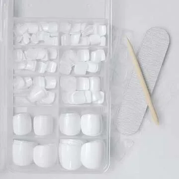LuckForever White Press On Toenails for Women - Easy DIY Pedicure