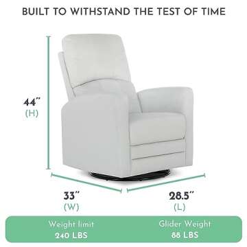 Evolur Habana Upholstered Faux Leather, Ergonomic Seating Glider Swivel Rocker, Glider Chair in Grey, Modern Nursery Glider, Tool-Free Assembly, Easy to Clean, Fit for Any Nursery Decor