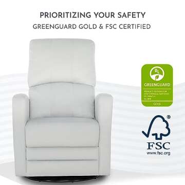 Evolur Habana Upholstered Faux Leather, Ergonomic Seating Glider Swivel Rocker, Glider Chair in Grey, Modern Nursery Glider, Tool-Free Assembly, Easy to Clean, Fit for Any Nursery Decor