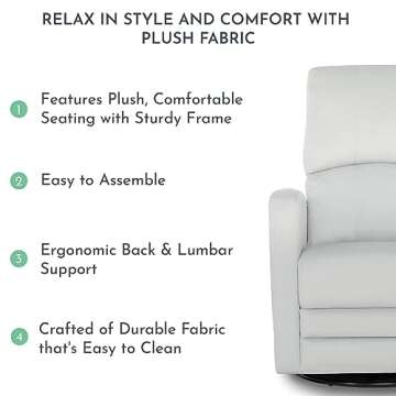 Evolur Habana Upholstered Faux Leather, Ergonomic Seating Glider Swivel Rocker, Glider Chair in Grey, Modern Nursery Glider, Tool-Free Assembly, Easy to Clean, Fit for Any Nursery Decor