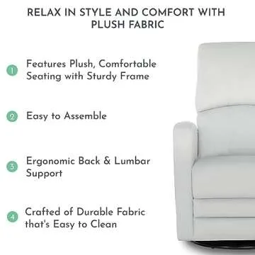 Evolur Habana Upholstered Faux Leather, Ergonomic Seating Glider Swivel Rocker, Glider Chair in Grey, Modern Nursery Glider, Tool-Free Assembly, Easy to Clean, Fit for Any Nursery Decor