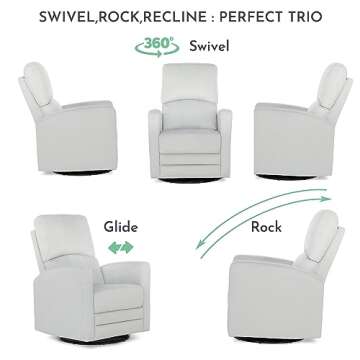 Evolur Habana Upholstered Faux Leather, Ergonomic Seating Glider Swivel Rocker, Glider Chair in Grey, Modern Nursery Glider, Tool-Free Assembly, Easy to Clean, Fit for Any Nursery Decor