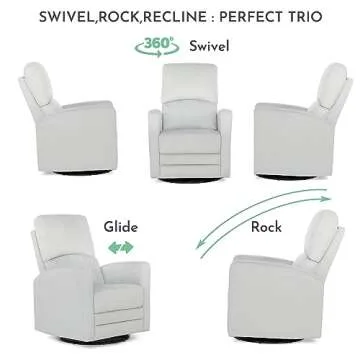 Evolur Habana Upholstered Faux Leather, Ergonomic Seating Glider Swivel Rocker, Glider Chair in Grey, Modern Nursery Glider, Tool-Free Assembly, Easy to Clean, Fit for Any Nursery Decor