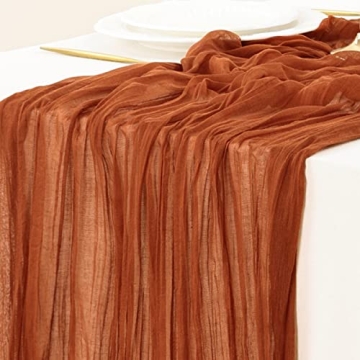 Socomi Fall Thanksgiving Table Runner - 10FT Terracotta Gauze for Weddings & Decor