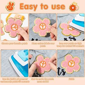 10Pcs Retro Chenille Iron on Patches, Kids Iron on Knee Patches Boho Repair Patches Kit Embroidered ...