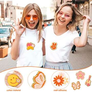 10Pcs Retro Chenille Iron on Patches, Kids Iron on Knee Patches Boho Repair Patches Kit Embroidered Patches Sew on Embroidered Applique DIY Accessory for Backpack Clothes Dress Pants Hats Jeans