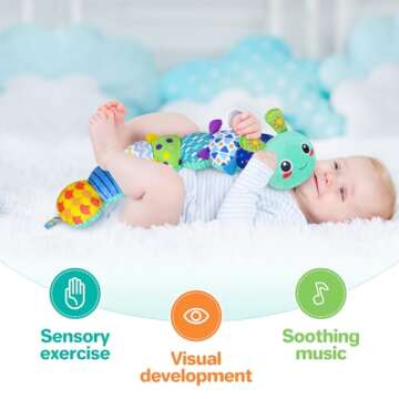 KMUYSL Baby Toys 0-6 6-12 Months, Sensory Music Animal Stuffed Toy for 0 1 2 3 4 5 6+ Months, Plush Toy with Crinkle and Rattles for Infant Newborn, Tummy Time Toys Gifts for 0-3-6-12 Month