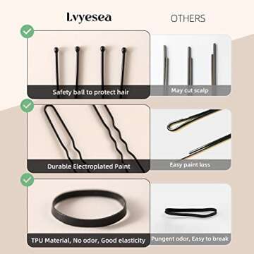 Lvyesea 400Pcs Hair Pins Kit, Including 100 U-Shaped Hair Pins 100 Bobby Pins and 200 Hair Rubber Bands with Storage Box for All Hair Types (Black, Gold)