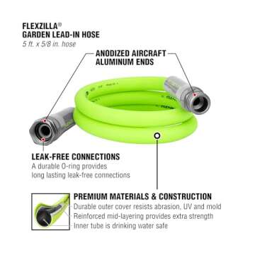 Flexzilla Garden Lead-In Hose 5/8 in. x 5 ft., Heavy Duty, Lightweight, Durable, ZillaGreen - HFZG505YW-E