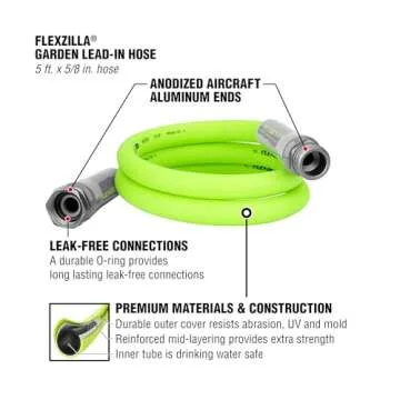 Flexzilla Garden Lead-In Hose 5/8 in. x 5 ft., Heavy Duty, Lightweight, Durable, ZillaGreen - HFZG505YW-E