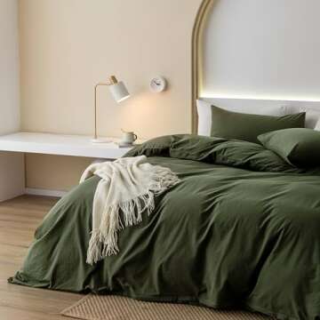 JIYUAN 100% Washed Cotton Duvet Cover Set Comfy Simple Style Soft Breathable Textured Durable Linen ...
