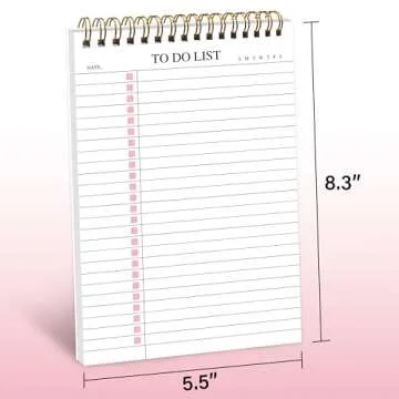 To Do List Notepad, Undated Daily Planner Notepad with To Do List Notebook Checklist Planner Spiral Waterproof Cover Notepad for Office Supplies, School Planner, Pink, 52 Sheets, 5.5"*8.3" A5 Size