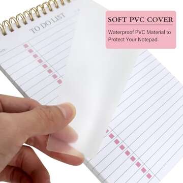 To Do List Notepad, Undated Daily Planner Notepad with To Do List Notebook Checklist Planner Spiral Waterproof Cover Notepad for Office Supplies, School Planner, Pink, 52 Sheets, 5.5"*8.3" A5 Size