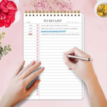 To Do List Notepad, Undated Daily Planner Notepad with To Do List Notebook Checklist Planner Spiral Waterproof Cover Notepad for Office Supplies, School Planner, Pink, 52 Sheets, 5.5"*8.3" A5 Size