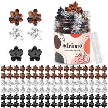 ADRIONE Mini Flower Hair Clips Pack for Women - 100 Creaseless Styling Claw Clips for Bangs and Tiny...
