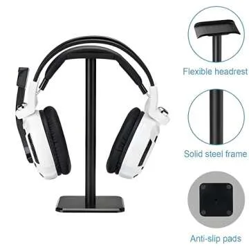 Headphone Stand, Universal Aluminum Metal Holder for AirPods Max, HyperX Cloud II, Xbox One, Turtle Beach, Sennheiser, Sony, Bose, Beats PC Gaming Headset Display & Bluetooth Headphones (Black)