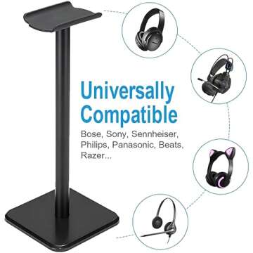 Headphone Stand, Universal Aluminum Metal Holder for AirPods Max, HyperX Cloud II, Xbox One, Turtle Beach, Sennheiser, Sony, Bose, Beats PC Gaming Headset Display & Bluetooth Headphones (Black)