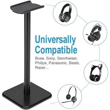 Headphone Stand, Universal Aluminum Metal Holder for AirPods Max, HyperX Cloud II, Xbox One, Turtle Beach, Sennheiser, Sony, Bose, Beats PC Gaming Headset Display & Bluetooth Headphones (Black)